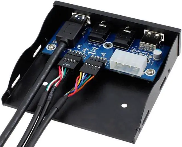 Alt view image 2 of 5 - 3.5 Inch Floppy Bay Multi-Function Front Panel Hub, 2×USB3.0 + HD Audio & Mic Jack Metal Expansion Bracket, Comes with 20Pin USB3.0 + 10Pin USB2.0 Internal Adapter Cables for Desktop PC Chassis