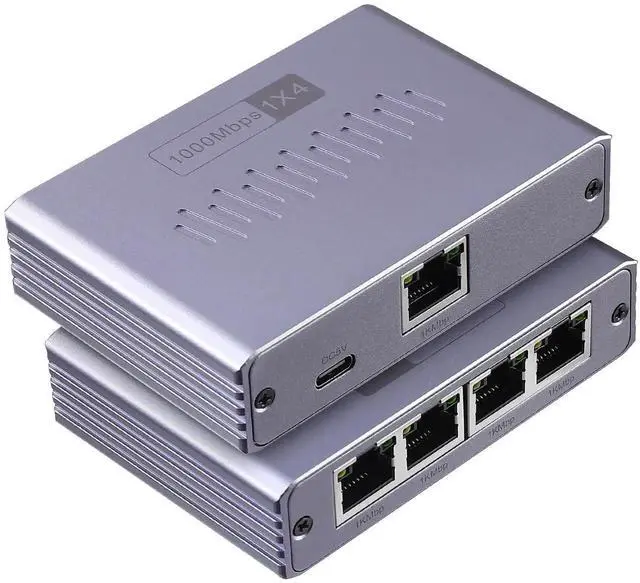 Main image of ES-1X4 1 to 4 Gigabit RJ45 Ethernet Splitter with USB Power Cord, 1000Mbps High Speed Network Extender Adapter, Supports 4 Devices Online Simultaneously, Compatible with Cat5/Cat5e/Cat6/Cat7/Cat8 Ethe