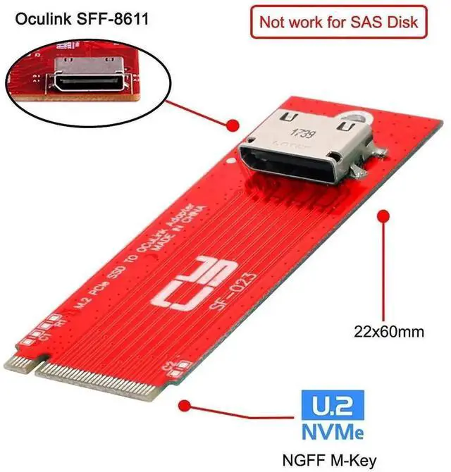 Alt view image 5 of 7 - WRIARICH PCIe 4.0 M.2 M-Key to Oculink SFF-8611/SFF-8612 Host Adapter Card, Compatible with 2260 NVMe M.2 SSD
