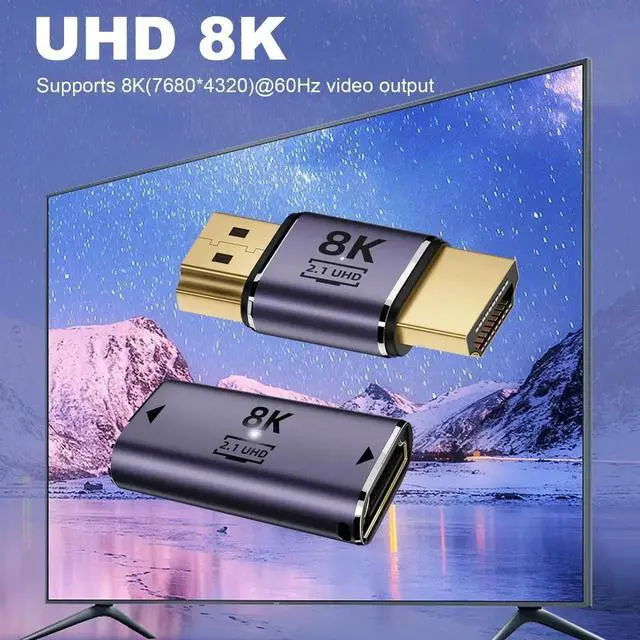 Alt view image 2 of 6 - 6 Pack Aluminum Alloy HDMI 2.1 Adapter Kit, 8K@60Hz 4K@120Hz Multi-Angle HDMI Extender, 90°/270° Up/Down/Left/Right Male to Female, Female to Female & Male to Male HDMI Coupler for PS5 Monitor HDTV PC