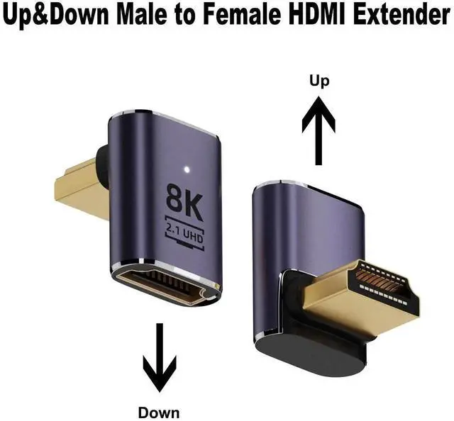 Alt view image 3 of 6 - 6 Pack Aluminum Alloy HDMI 2.1 Adapter Kit, 8K@60Hz 4K@120Hz Multi-Angle HDMI Extender, 90°/270° Up/Down/Left/Right Male to Female, Female to Female & Male to Male HDMI Coupler for PS5 Monitor HDTV PC