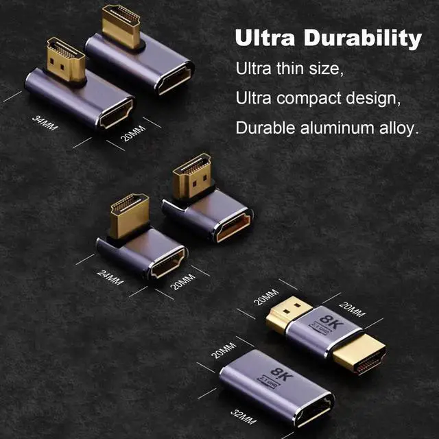 Alt view image 6 of 6 - 6 Pack Aluminum Alloy HDMI 2.1 Adapter Kit, 8K@60Hz 4K@120Hz Multi-Angle HDMI Extender, 90°/270° Up/Down/Left/Right Male to Female, Female to Female & Male to Male HDMI Coupler for PS5 Monitor HDTV PC