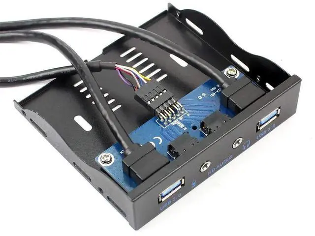 Alt view image 3 of 7 - WRIARICH 2-Port USB 3.0 Front Panel Bracket, 3.5" Floppy Bay Mount, 19Pin to USB 3.0 Hub with HD Audio & Mic Port, Black for Desktop PC