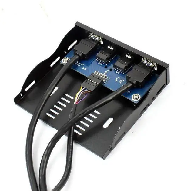 Alt view image 4 of 7 - WRIARICH 2-Port USB 3.0 Front Panel Bracket, 3.5" Floppy Bay Mount, 19Pin to USB 3.0 Hub with HD Audio & Mic Port, Black for Desktop PC
