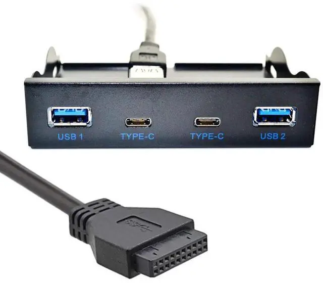 Alt view image 4 of 7 - WRIARICH .5" Floppy Bay Front Panel USB-C & USB 3.0 4-Port Hub, 20Pin Motherboard Header Extension Cable