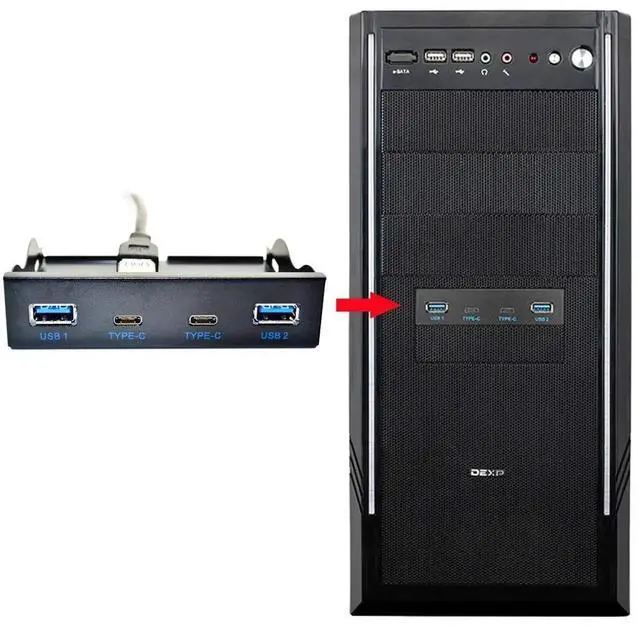 Alt view image 3 of 7 - WRIARICH .5" Floppy Bay Front Panel USB-C & USB 3.0 4-Port Hub, 20Pin Motherboard Header Extension Cable