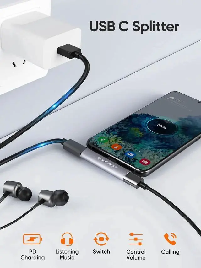 Alt view image 6 of 7 - WRIARICH 2-in-1 USB C Splitter Audio PD Charging Adapter, Type C to 3.5mm Aux Headphone Jack Fast Charge Dongle for iPhone 15/16, MacBook, iPad Pro, Samsung S9-S24 Ultra, Pixel 6/7/8/9 Plus