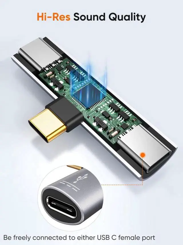 Alt view image 3 of 7 - WRIARICH 2-in-1 USB C Splitter Audio PD Charging Adapter, Type C to 3.5mm Aux Headphone Jack Fast Charge Dongle for iPhone 15/16, MacBook, iPad Pro, Samsung S9-S24 Ultra, Pixel 6/7/8/9 Plus