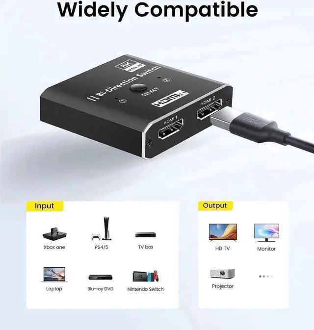 Alt view image 6 of 7 - WRIARICH Bi-Directional HDMI 2.1 Switch Splitter Aluminum 2 in 1 Out / 1 in 2 Out 8K 4K@120Hz HDR 3D Switcher for PS5 Xbox Blu-Ray Fire Stick HDTV