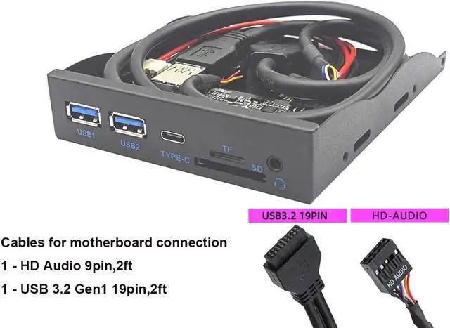 Alt view image 6 of 6 - WRIARICH 3.5 Inch Floppy Bay Front Panel Hub, USB3.2 Gen1 5Gbps Type-C + 2×USB-A, SD/TF Card Reader & 4-Pole 3.5mm HD Audio Jack, Internal PC Case Expansion Adapter
