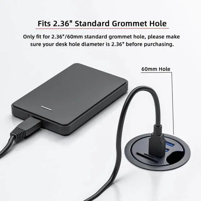 Alt view image 6 of 7 - WRIARICH 60mm Desk Grommet USB 3.0 Flush Mount Dock Station, Splitter with 2 USB-A, USB-C Port & SD/TF Micro SD Card Reader for Desktop PC Office Desk Expansion