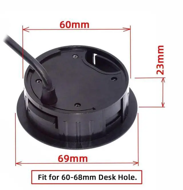 Alt view image 2 of 7 - WRIARICH USB 3.0 Flush Mount Desktop Hub, 60mm Grommet Hole Dock with 2 USB3.0, USB-C and SD/TF Card Reader for Office Desk Expansion
