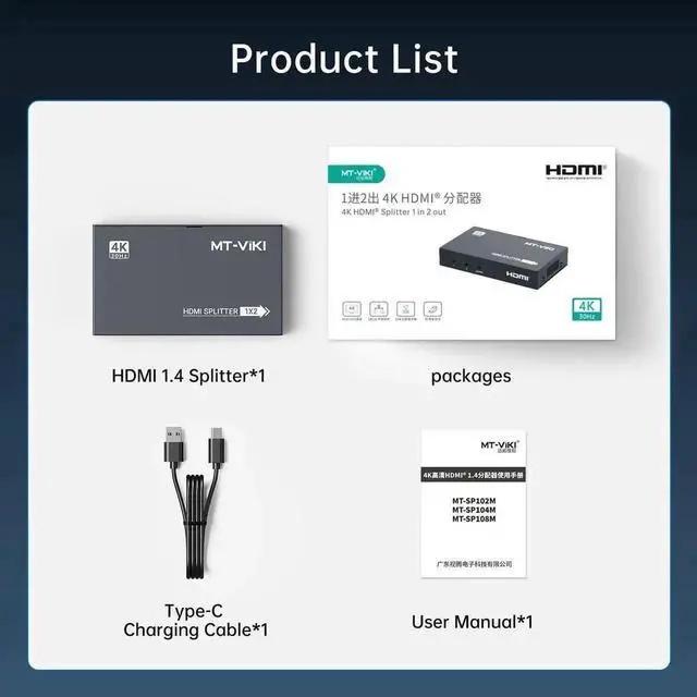 Alt view image 7 of 7 - WRIARICH MT-VIKI Upgraded Slim Powered 1 in 2 Out HDMI Splitter, 1x2 Mirror Distributor Support 4K@30Hz for Dual Monitors PS4 Fire Stick HDTV Projector
