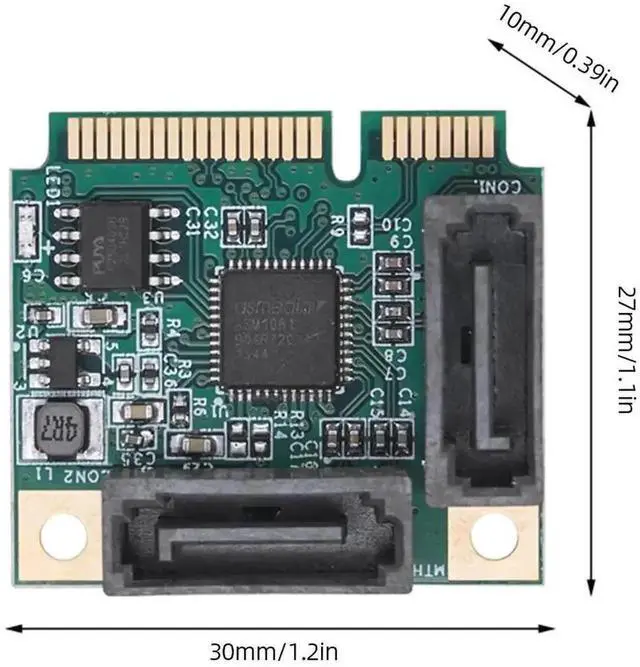 Alt view image 2 of 6 - WRIARICH Mini PCI-E to SATA 3.0 Riser Card, M.2 B+M Key PCI-E 2.0 to 2/4 Port SATA SSD Adapter Card, 5/2.5Gbps