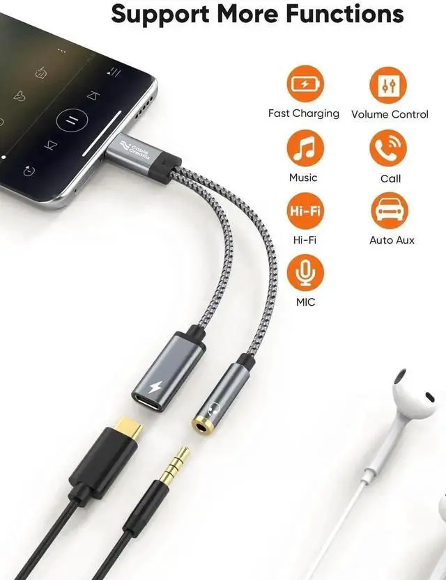 Alt view image 2 of 7 - WRIARICH USB C to 3.5mm Audio & Charging Adapter, PD 100W Fast Charging Type C Aux Headphone Splitter for iPhone 15/16, Galaxy S24 S23 S22 Ultra, iPad Pro Air, Pixel 9 8