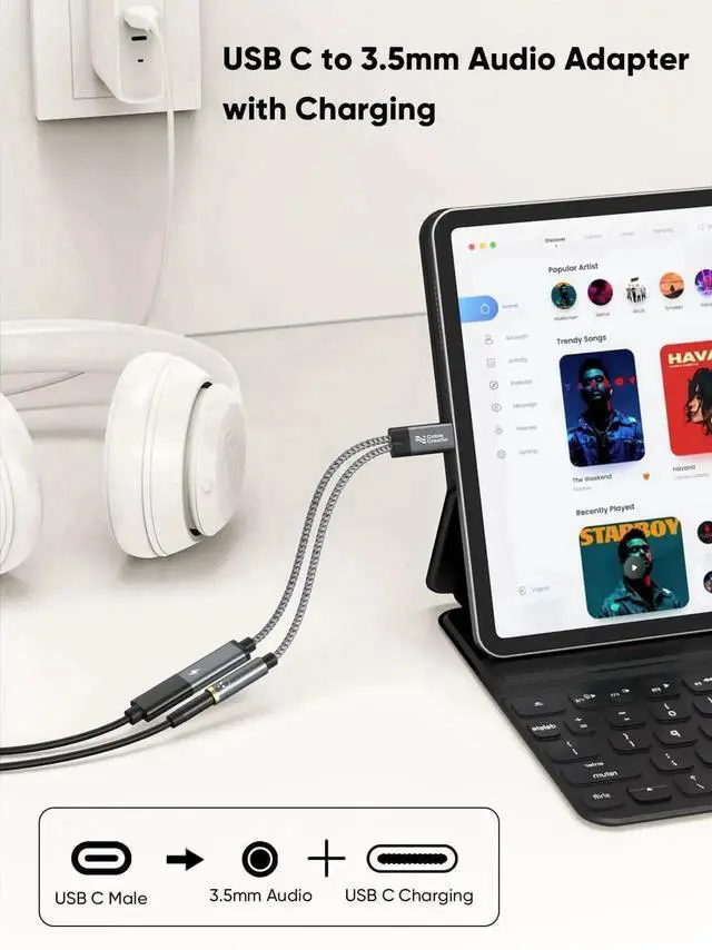 Alt view image 6 of 7 - WRIARICH USB C to 3.5mm Audio & Charging Adapter, PD 100W Fast Charging Type C Aux Headphone Splitter for iPhone 15/16, Galaxy S24 S23 S22 Ultra, iPad Pro Air, Pixel 9 8