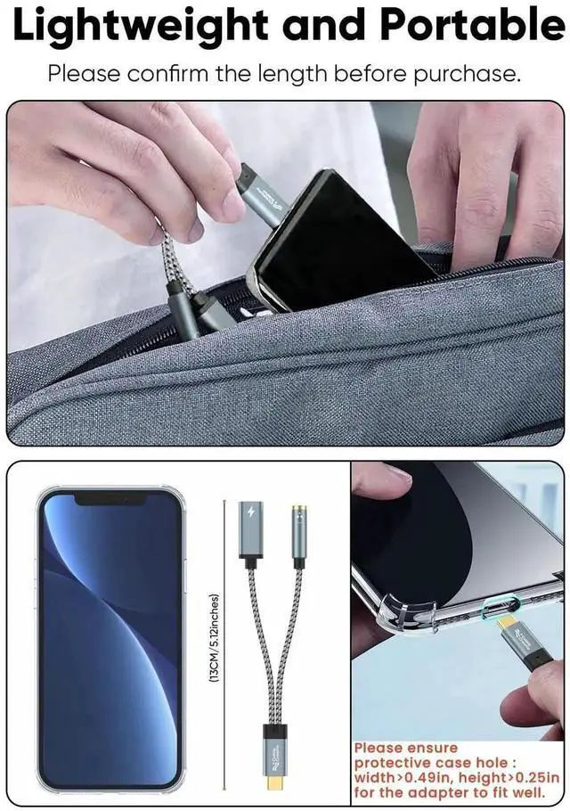 Alt view image 7 of 7 - WRIARICH USB C to 3.5mm Audio & Charging Adapter, PD 100W Fast Charging Type C Aux Headphone Splitter for iPhone 15/16, Galaxy S24 S23 S22 Ultra, iPad Pro Air, Pixel 9 8