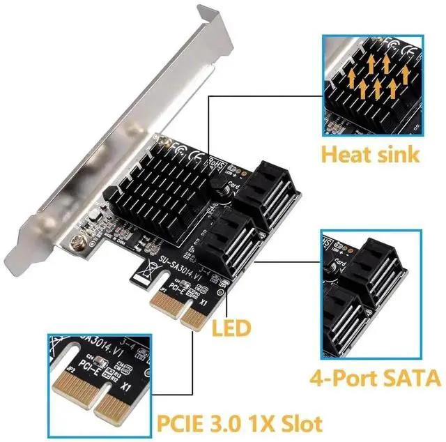 Alt view image 4 of 6 - WRIARICH 4-Port SATA 3.0 PCIe Expansion Card with Low Profile Bracket