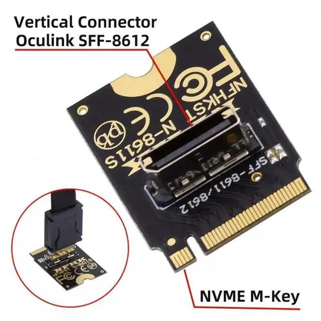 Alt view image 3 of 7 - WRIARICH 2230 NGFF PCIe 4.0 M.2 M-Key to OCuLink SFF-8612/SFF-8611 Vertical Adapter Card, 64Gbps NVMe Expansion Riser for Mini PC, Laptop eGPU Dock & U.2 SSD Storage Upgrade