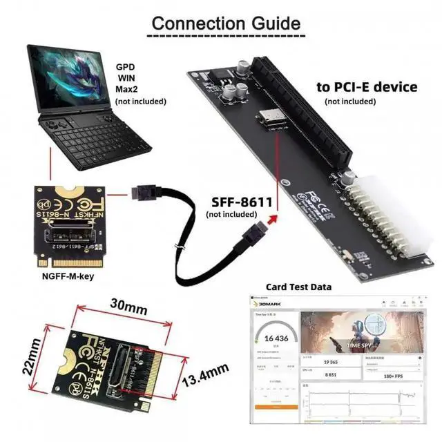 Alt view image 7 of 7 - WRIARICH 2230 NGFF PCIe 4.0 M.2 M-Key to OCuLink SFF-8612/SFF-8611 Vertical Adapter Card, 64Gbps NVMe Expansion Riser for Mini PC, Laptop eGPU Dock & U.2 SSD Storage Upgrade