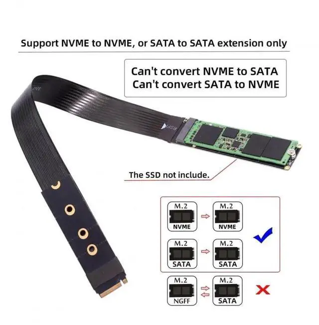 Alt view image 2 of 7 - WRIARICH 30cm PCIe 4.0 NGFF M-Key NVMe Extension Cable, M.2 Male to Female Riser Adapter for 2230/2242/2260/2280 NVMe SSD
