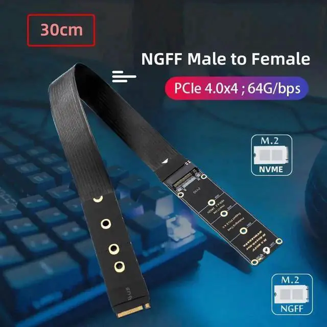 Alt view image 7 of 7 - WRIARICH 30cm PCIe 4.0 NGFF M-Key NVMe Extension Cable, M.2 Male to Female Riser Adapter for 2230/2242/2260/2280 NVMe SSD