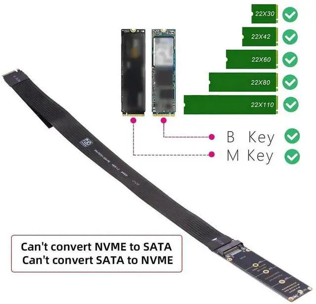 Alt view image 3 of 7 - WRIARICH 30cm PCIe 4.0 NGFF M-Key NVMe Extension Cable, M.2 Male to Female Riser Adapter for 2230/2242/2260/2280 NVMe SSD