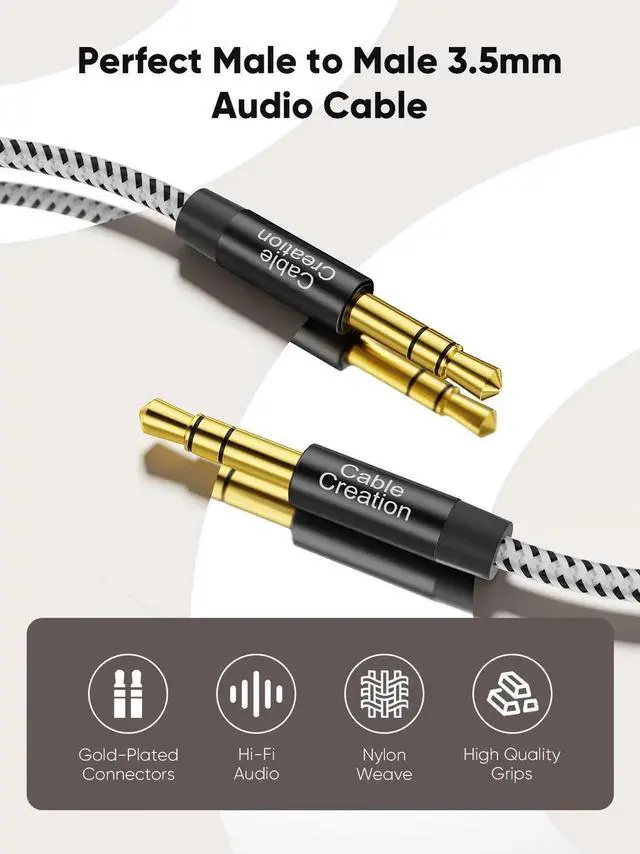 Alt view image 3 of 7 - WRIARICH 15FT / 4.5M Braided 3.5mm Male to Male Aux Audio Cable, Hi-Fi Stereo Auxiliary Extension Cord for Car Stereo, Headphones, Speakers, Laptops