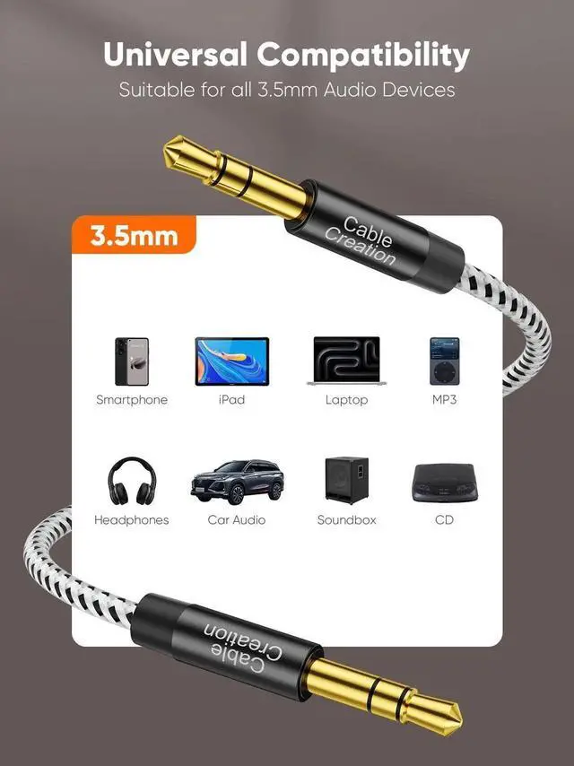Alt view image 7 of 7 - WRIARICH 15FT / 4.5M Braided 3.5mm Male to Male Aux Audio Cable, Hi-Fi Stereo Auxiliary Extension Cord for Car Stereo, Headphones, Speakers, Laptops