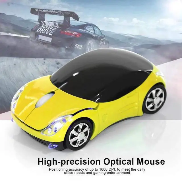 Alt view image 2 of 7 - WRIARICH 2.4G Wireless Cute Car Shape Optical Mouse with USB Receiver, 1600DPI Portable Mini Car Mice Compatible with Windows XP/7/ME/2000 & Mac OS, Yellow