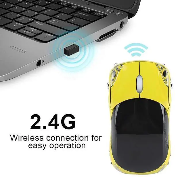 Alt view image 3 of 7 - WRIARICH 2.4G Wireless Cute Car Shape Optical Mouse with USB Receiver, 1600DPI Portable Mini Car Mice Compatible with Windows XP/7/ME/2000 & Mac OS, Yellow