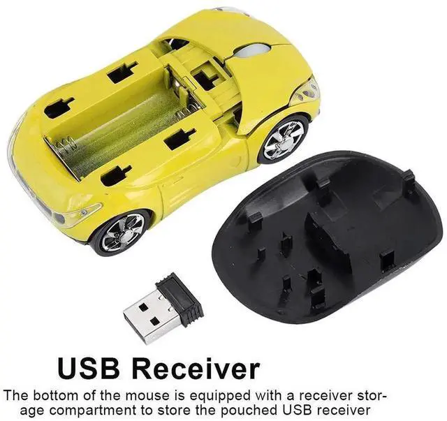 Alt view image 4 of 7 - WRIARICH 2.4G Wireless Cute Car Shape Optical Mouse with USB Receiver, 1600DPI Portable Mini Car Mice Compatible with Windows XP/7/ME/2000 & Mac OS, Yellow