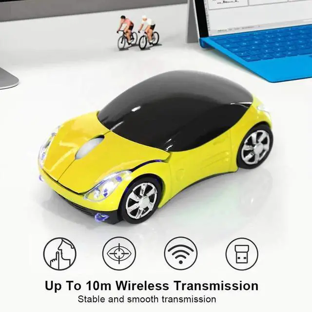 Alt view image 7 of 7 - WRIARICH 2.4G Wireless Cute Car Shape Optical Mouse with USB Receiver, 1600DPI Portable Mini Car Mice Compatible with Windows XP/7/ME/2000 & Mac OS, Yellow
