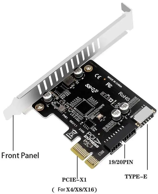 Alt view image 4 of 6 - WRIARICH PCIe to USB 3.0 Type-E Adapter Card, 5Gbps PCIe x1 to 19P 20Pin Front Panel Converter