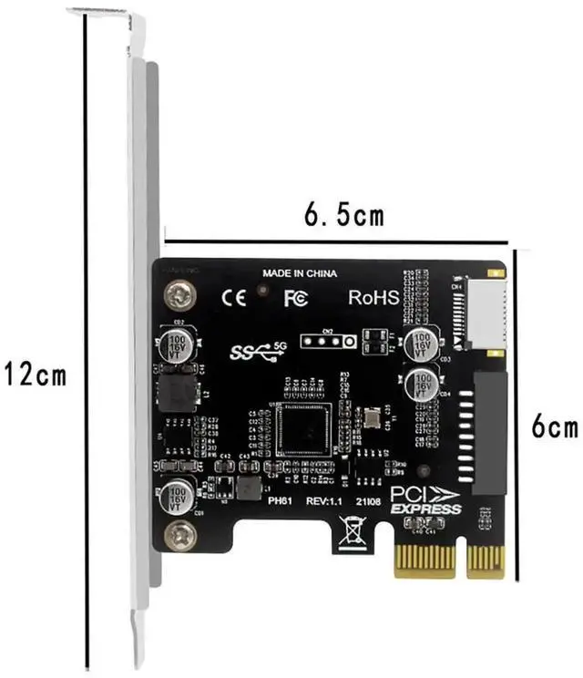Alt view image 5 of 6 - WRIARICH PCIe to USB 3.0 Type-E Adapter Card, 5Gbps PCIe x1 to 19P 20Pin Front Panel Converter