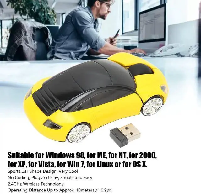 Alt view image 4 of 7 - WRIARICH 2.4GHz Wireless 3D Sport Car Shape Optical Gaming Mouse with USB Receiver, Cute Car Design Wireless Mice for PC Laptop Desktop, Yellow