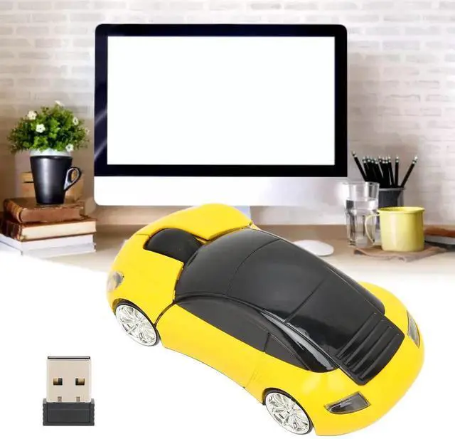 Alt view image 5 of 7 - WRIARICH 2.4GHz Wireless 3D Sport Car Shape Optical Gaming Mouse with USB Receiver, Cute Car Design Wireless Mice for PC Laptop Desktop, Yellow