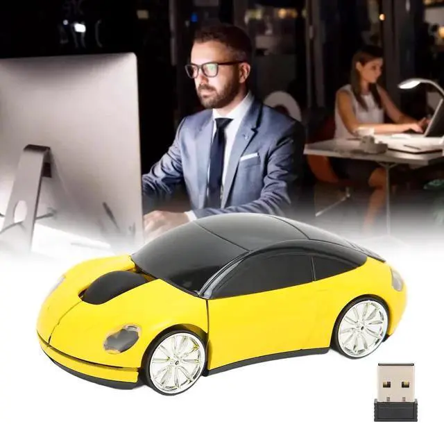 Alt view image 6 of 7 - WRIARICH 2.4GHz Wireless 3D Sport Car Shape Optical Gaming Mouse with USB Receiver, Cute Car Design Wireless Mice for PC Laptop Desktop, Yellow