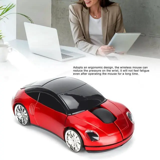 Alt view image 3 of 7 - WRIARICH 2.4G Wireless Cute Car Shape Optical Mouse with USB Receiver, 1600DPI LED Light Wireless Mice for PC Laptop Tablet, Red