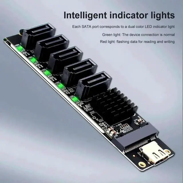 Alt view image 3 of 3 - WRIARICH USB-C to 5-Port SATA III 6Gbps Expander Card with JM575+JMS580 Dual Chips, Type-C Multi Channel SATA 3.0 Expansion Adapter for SATA Hard Drives & SSDs