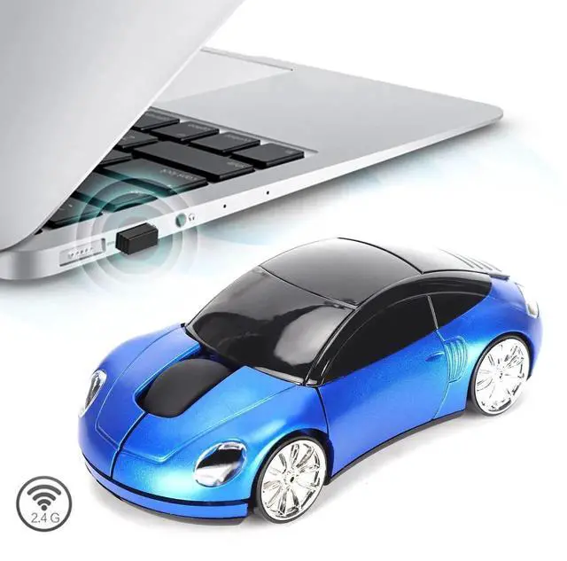 Alt view image 4 of 7 - WRIARICH 2.4G Wireless Cute Car Shape Optical Mouse with USB Receiver, 1600DPI LED Light Wireless Mice for PC Laptop Tablet, Blue