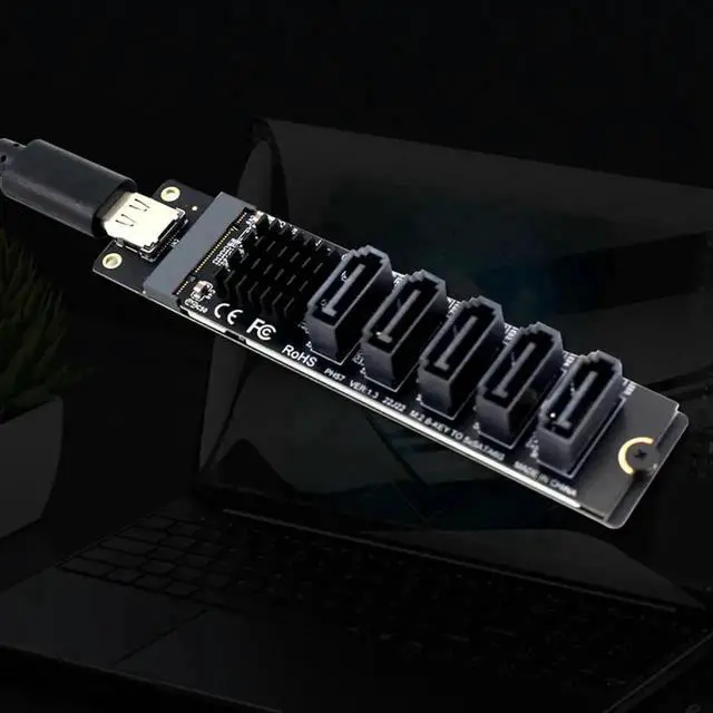 Alt view image 2 of 3 - WRIARICH USB-C to 5-Port SATA III 6Gbps Expansion Adapter Card with JM575+JMS580 Dual Chips, Multi Channel SATA 3.0 Expander for SATA HDD SSD Storage Expansion