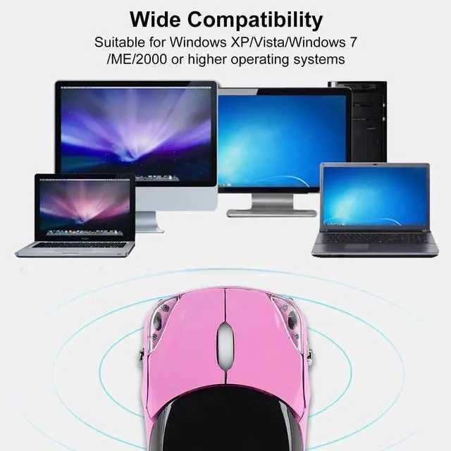 Alt view image 4 of 7 - WRIARICH 2.4G Wireless Cute Car Shape Optical Mouse with USB Receiver, 1600DPI Portable Mini Car Mice Compatible with XP Win7 ME 2000 Mac OS PC Laptop Tablet, Pink