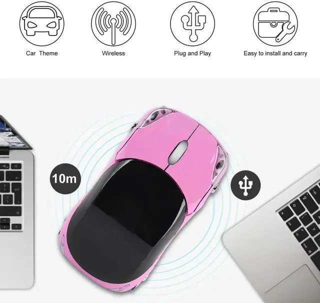 Alt view image 5 of 7 - WRIARICH 2.4G Wireless Cute Car Shape Optical Mouse with USB Receiver, 1600DPI Portable Mini Car Mice Compatible with XP Win7 ME 2000 Mac OS PC Laptop Tablet, Pink