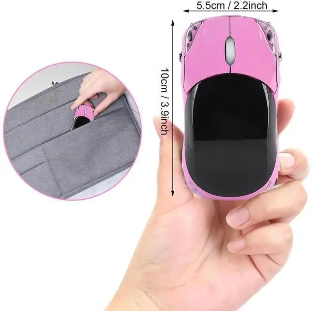 Alt view image 3 of 7 - WRIARICH 2.4G Wireless Cute Car Shape Optical Mouse with USB Receiver, 1600DPI Portable Mini Car Mice Compatible with XP Win7 ME 2000 Mac OS PC Laptop Tablet, Pink