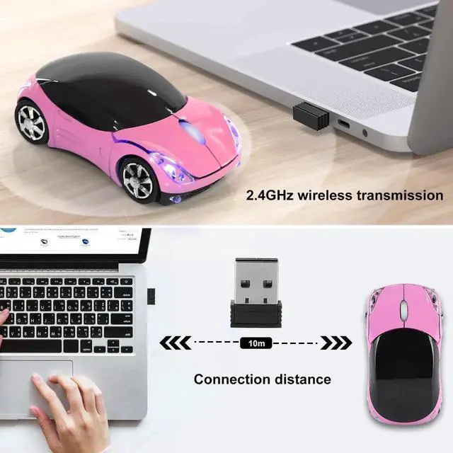 Alt view image 7 of 7 - WRIARICH 2.4G Wireless Cute Car Shape Optical Mouse with USB Receiver, 1600DPI Portable Mini Car Mice Compatible with XP Win7 ME 2000 Mac OS PC Laptop Tablet, Pink