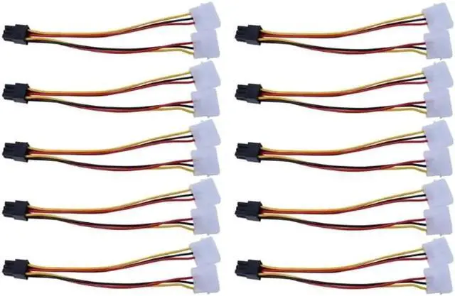 Main image of WRIARICH 10 Pack PCI-E 6Pin Y-Splitter Power Adapter Cables, Dual Molex 4Pin to Single PCIe 6Pin GPU Power Conversion Cord