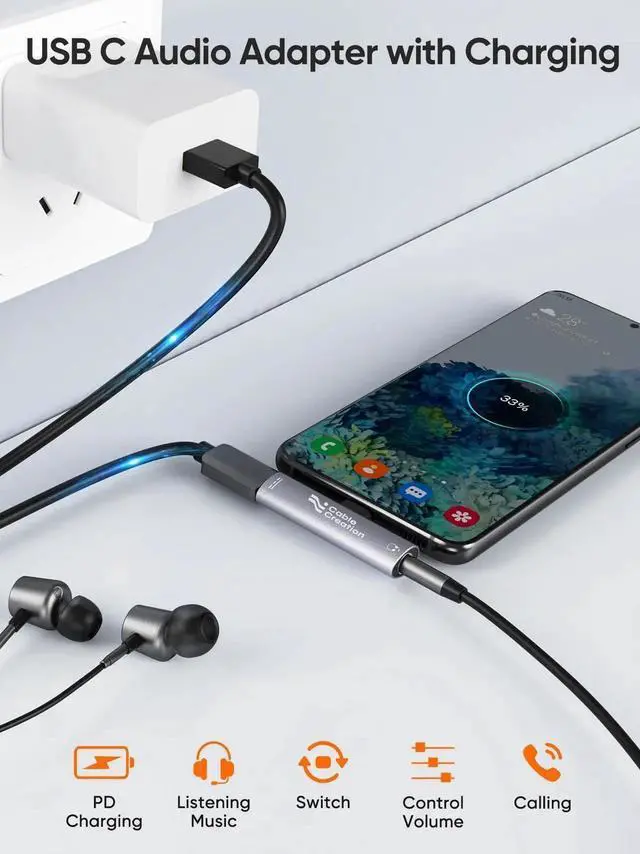 Alt view image 3 of 7 - WRIARICH 2 in 1 USB C to 3.5mm Audio & PD Fast Charging Adapter, Hi-Res Type-C Aux Headphone Charger Dongle for iPhone 15/16 Pro Max Galaxy S24+ Pixel iPad