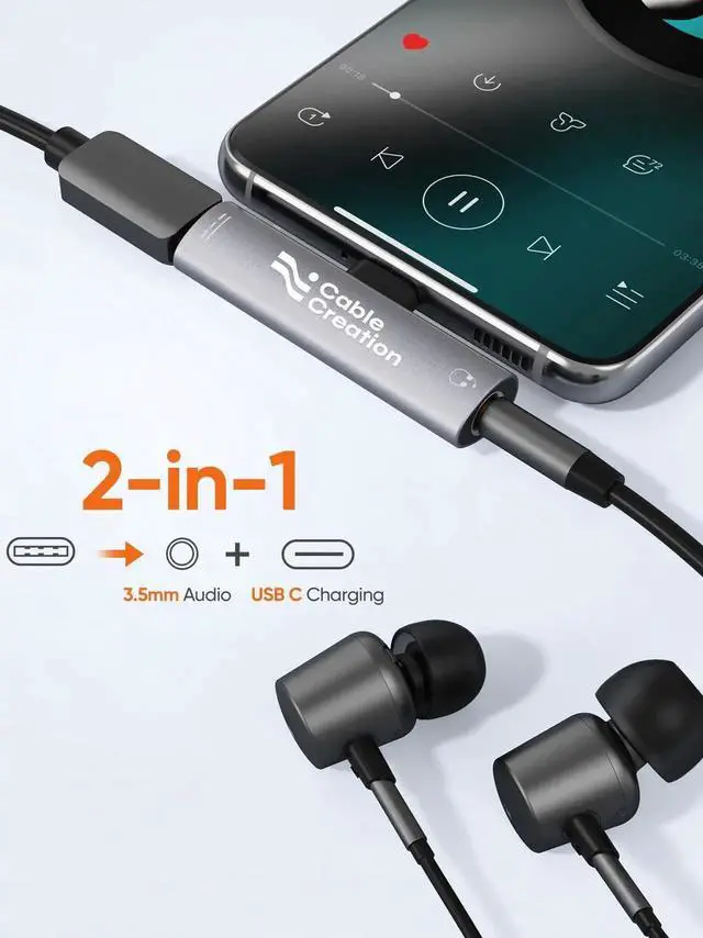 Alt view image 6 of 7 - WRIARICH 2 in 1 USB C to 3.5mm Audio & PD Fast Charging Adapter, Hi-Res Type-C Aux Headphone Charger Dongle for iPhone 15/16 Pro Max Galaxy S24+ Pixel iPad