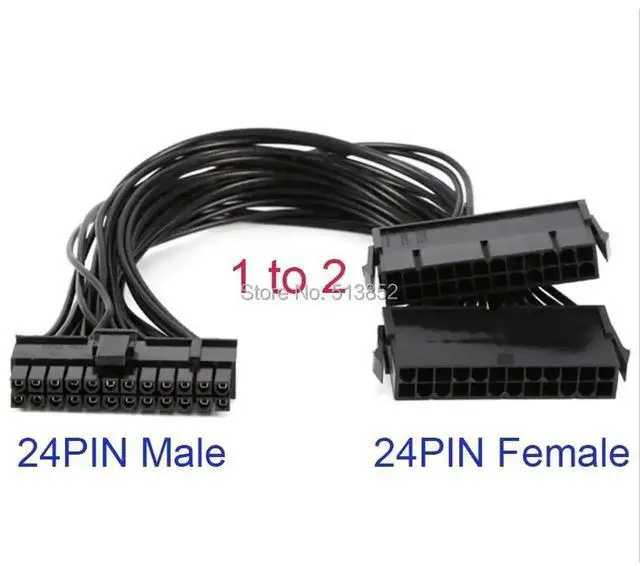 Alt view image 3 of 6 - WRIARICH 30cm ATX 24Pin Dual PSU Synchronization Extension Cable Male to Female for Mining Rigs